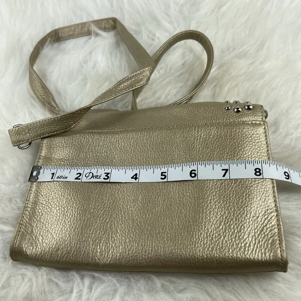 GRACE ADELE Gold Leather Clutch With Leather Flower Crossbody Style